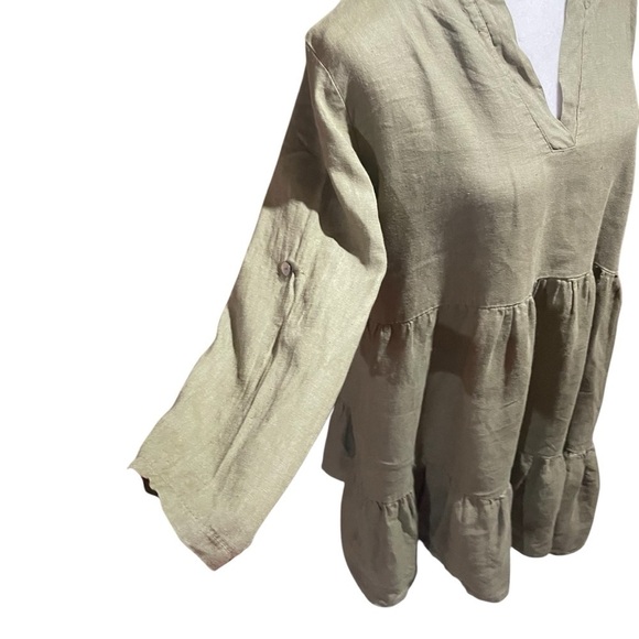 Bellambra Linen Dress-Layered-Ruffled-V Neck-3/4 Sleeves-Size Medium-Made Italy - Picture 8 of 10